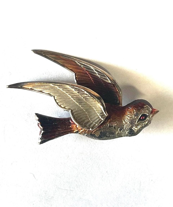Broche Ancienne Hirondelle émaillée - Bijou Vintage Multicolore - Métal émaillé - Occasion
