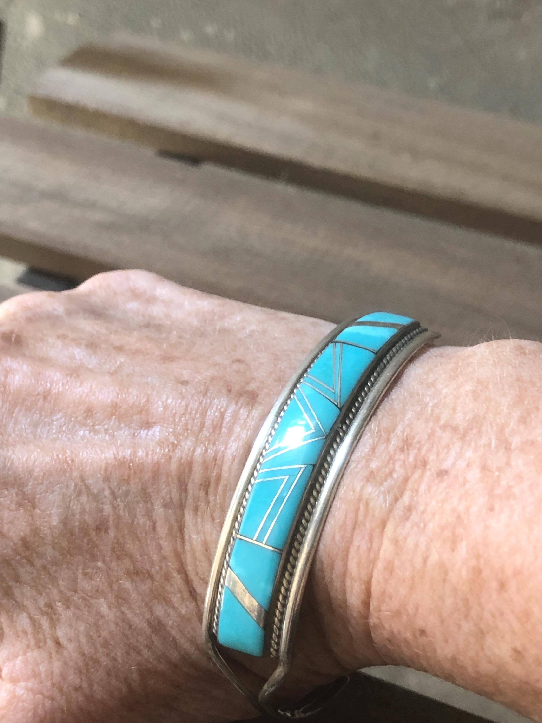 ヴィンテージターコイズ＆スターリングシルバーの男女兼用バングル