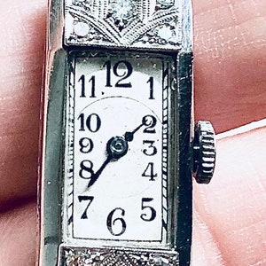 Vintage Art Deco 9 CT Gold & Platin Diamant Damen Armbanduhr 16,5 Zoll