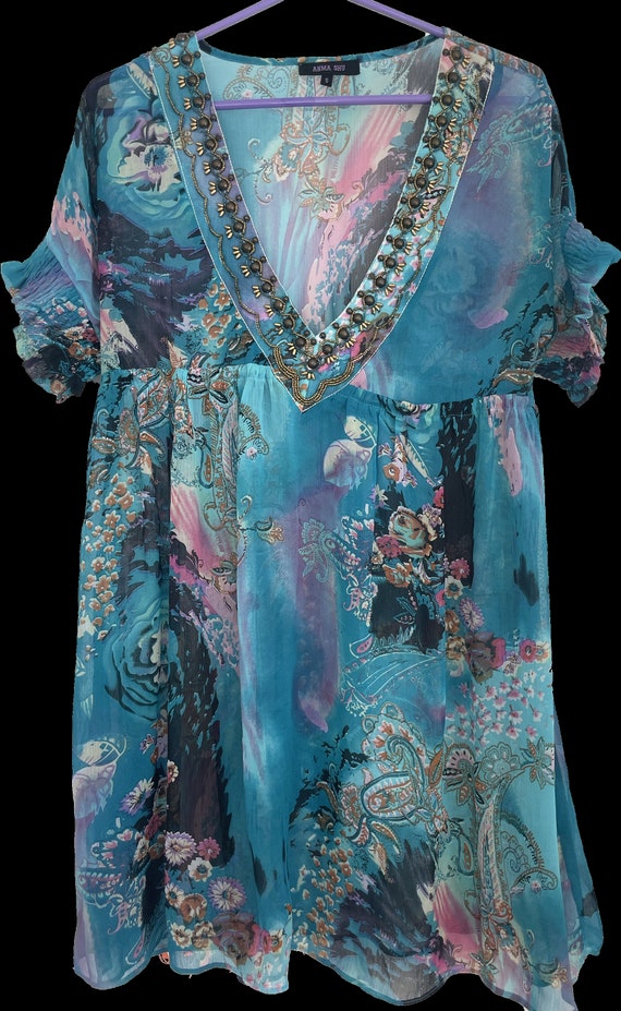 Colorful Blueish Flower Dress - image 2