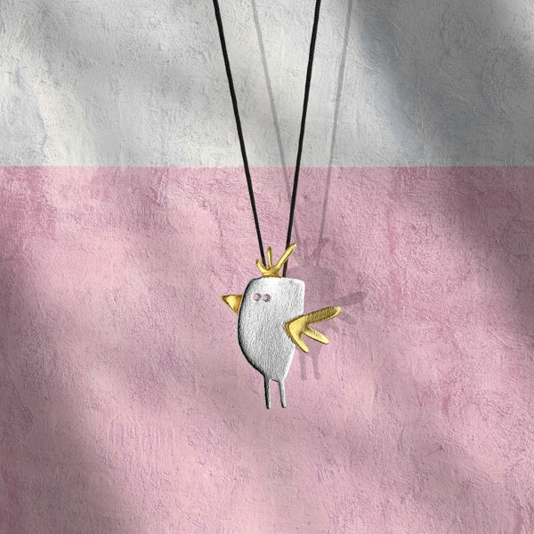 Vogel Halskette, Silber Halskette, Charm Halskette, Geschenk für sie, modernes Design, einzigartige Handmade