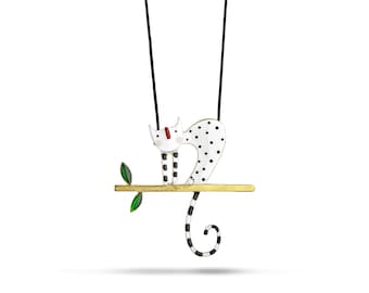 Cat necklace, Silver Necklace, Gold Necklace, Charm Necklace, Gift for her, Modern Design, Unique Handmade, Enamel