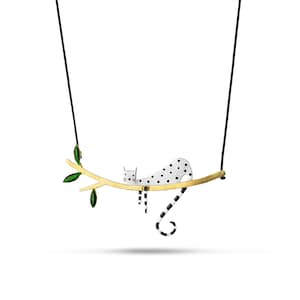 Cat necklace, Silver Necklace, Gold Necklace, Charm Necklace, Gift for her, Modern Design, Unique Handmade, Enamel