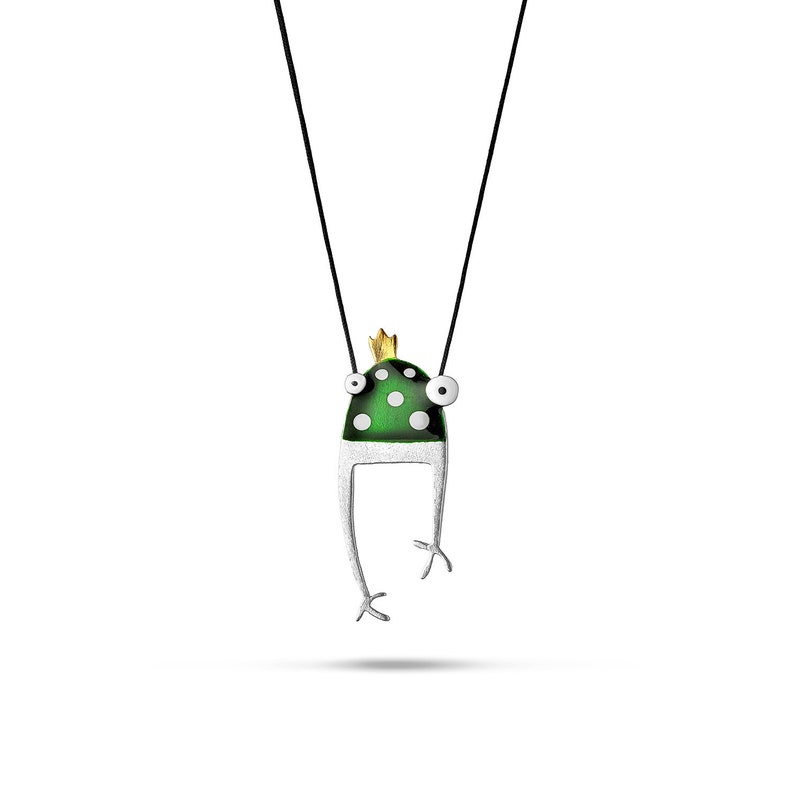 Frog necklace, Silver Necklace, Charm Necklace, Gift for her, Modern Design, Unique Handmade, Enamel image 1