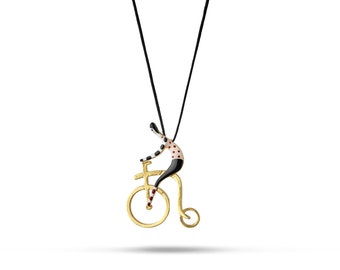 The Bicycle Necklace- Silver- Gold Necklace- Charm Necklace- Gift for her- Modern Design- Enamel Handmade