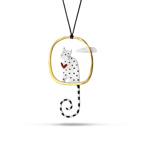 The White Cat Necklace Silver Gold Necklace Charm Necklace Etsy
