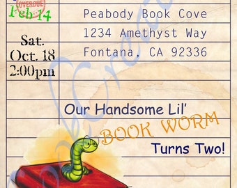 Library Card/Book theme birthday invitation *Printable Digital file*