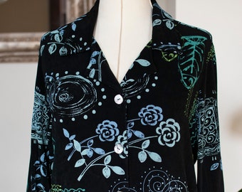 Women's Vintage Button up shirts, Vintage button down tops, women's abstract tops, women's unique blouses