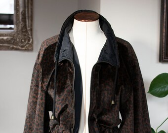 Vintage Reversible Coat, animal print coat, long vintage parka, oversized parka jacket, retro parka