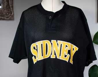 Vintage mesh henley jersey, black and yellow mesh jersey top, short sleeve black and yellow mesh jersey shirt, sports henley top,