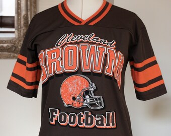 Vintage 80’s Cleveland Browns GTS Distressed Look w/ Striped Sleeves| T-Shirt|vintage kids Cleveland browns football shirt|dawg pound