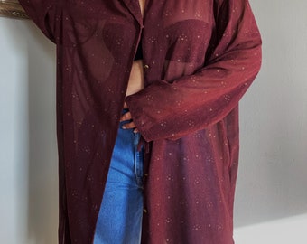 Long semi sheer burgundy blouses, sheer burgundy robes, Women’s burgundy tops, sheer cardigan, Women’s blouses