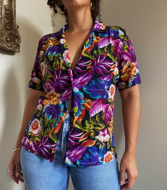 Vintage floral print tops, button up tops,vintage… - image 3