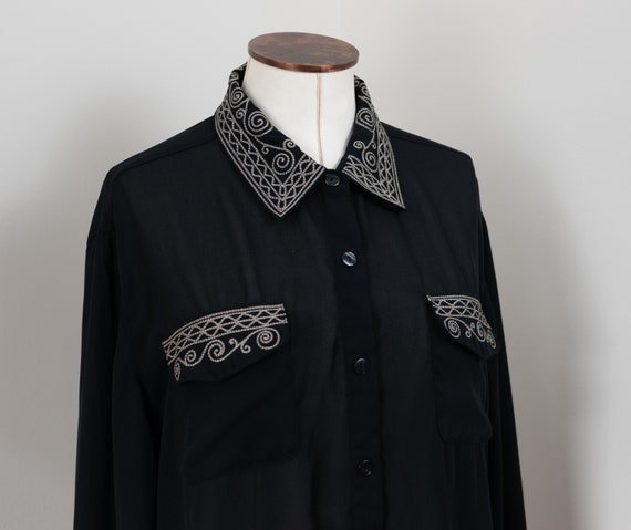 Vintage Blouse, Semi Sheer Blouse, Black Minimal B