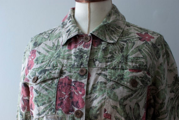 Linen Jacket, Womens Hawaiian print Jacket, S, Bu… - image 3