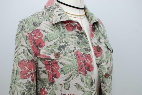 Linen Jacket, Womens Hawaiian print Jacket, S, Bu… - image 2