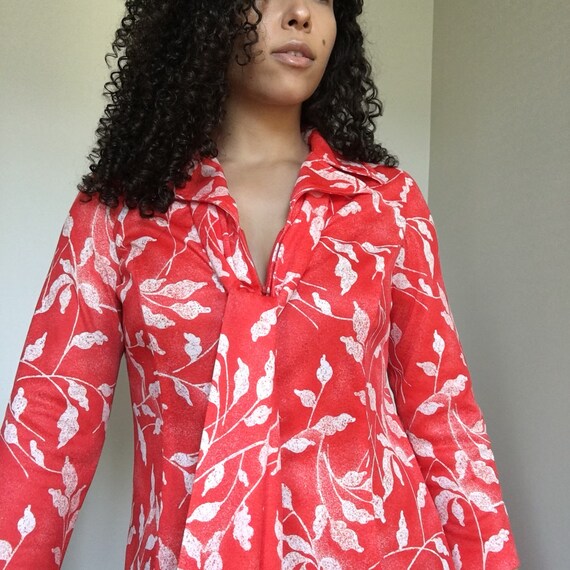 Vintage Wide Collar Patterned Dress, Front Half Zi