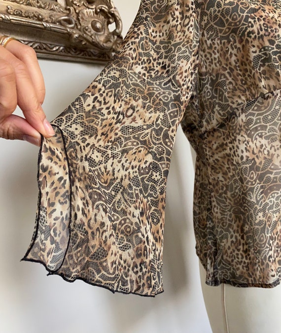 Vintage sheer blouse, patterned sheer blouse, lon… - image 4