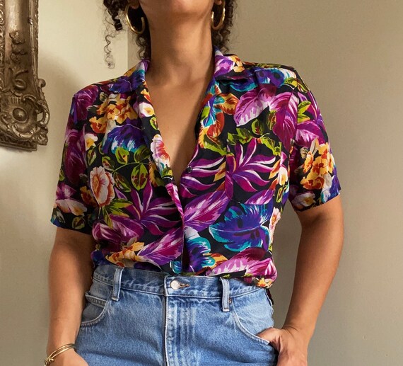 Vintage floral print tops, button up tops,vintage… - image 2