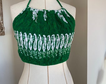 Green and white womens halter top, summer halter tops, festival halter tops, vintage halter tops, green halter tops, beach wear, beach tops