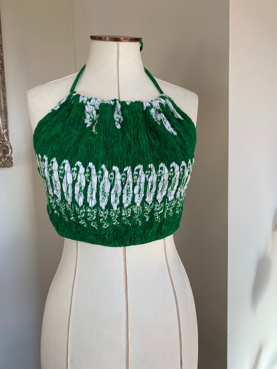 Green and white womens halter top, summer halter … - image 1