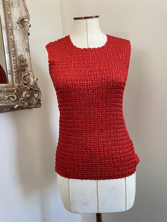 Womens textured tops, red silky tops, sleeveless … - image 6
