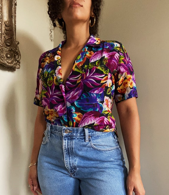 Vintage floral print tops, button up tops,vintage… - image 1