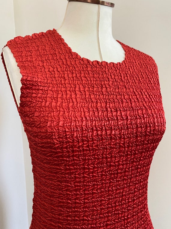 Womens textured tops, red silky tops, sleeveless … - image 5