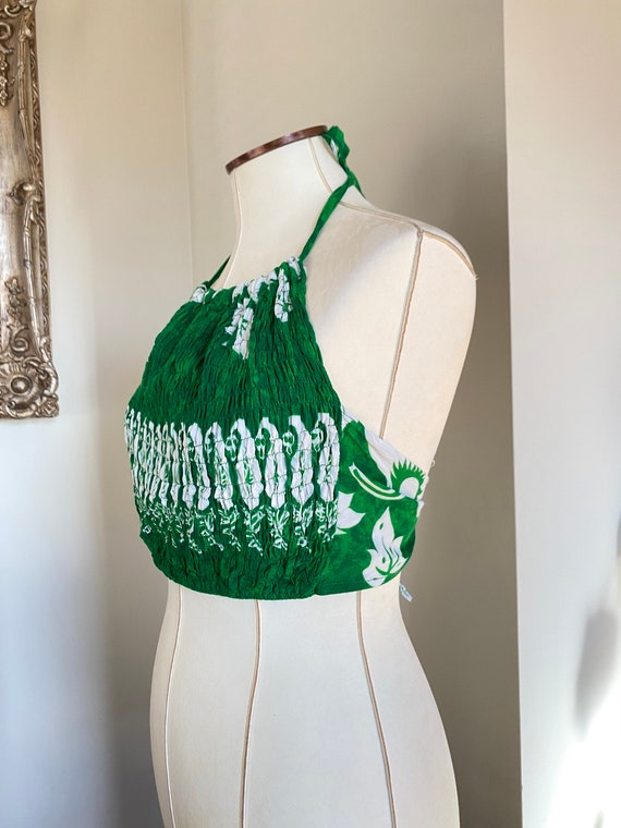 Green and white womens halter top, summer halter … - image 2