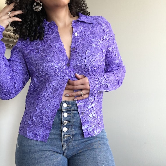 2 piece set vintage pleated dress purple blouse Vintage Purple Micro Pleat Skirt and Top micro pleat skirt 1980/'s skirt purple skirt