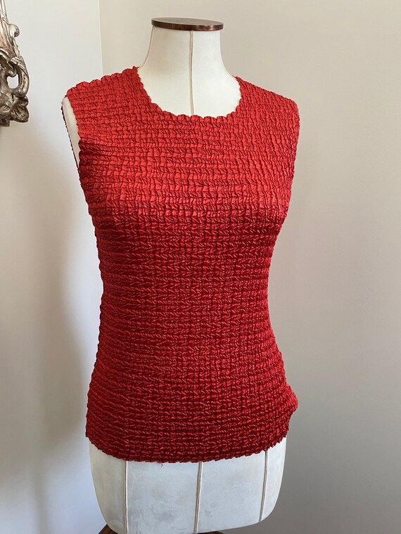 Womens textured tops, red silky tops, sleeveless … - image 4