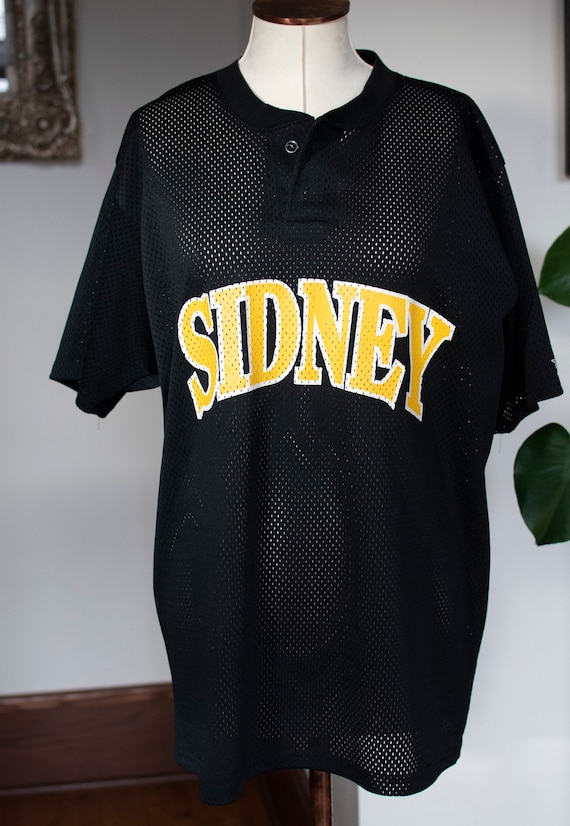 Vintage mesh henley jersey, black and yellow mesh 