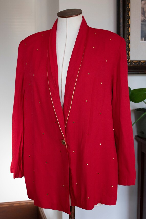 Vintage Red Blazer Jacket with gold button and det