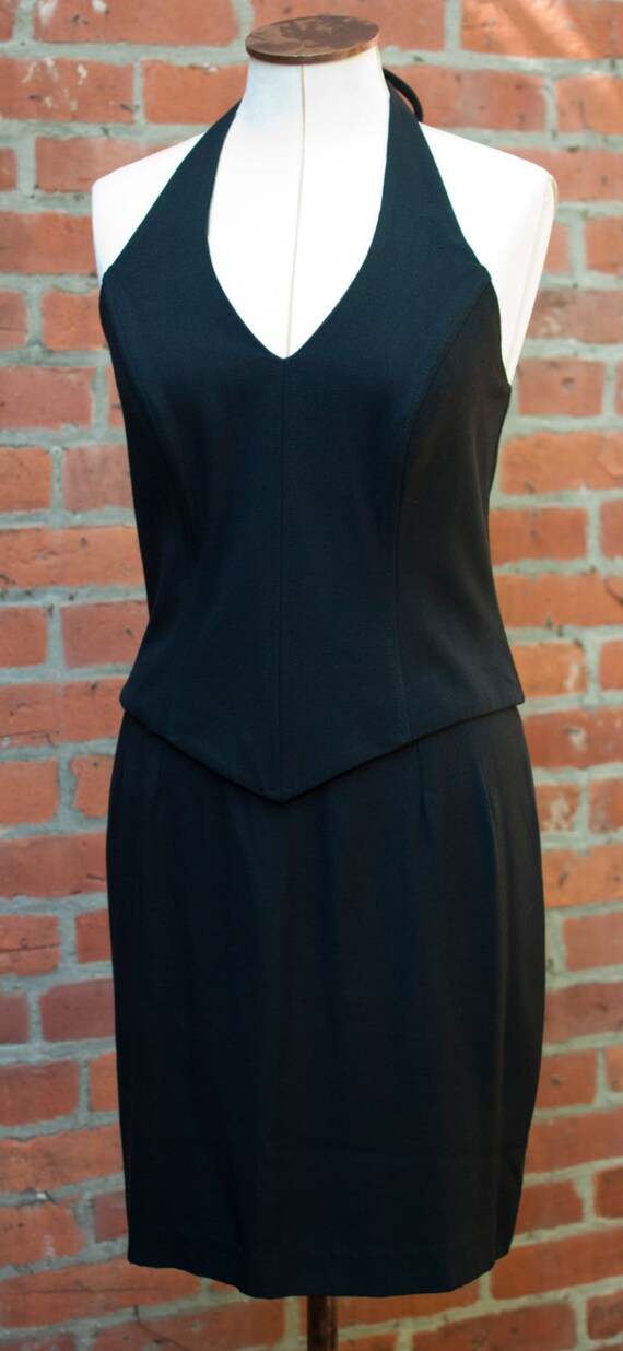 Vintage Halter Dress, Cocktail Dress, Minimal Blac