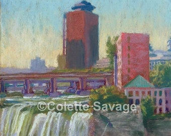 High Falls Haze - Giclee Print of an original pastel painting by Rochester NY artist, Colette Savage