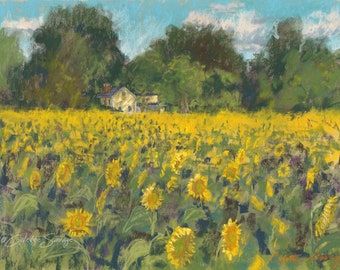Sunflower Summer - Giclee print of an original pastel painting by Rochester, NY artist, Colette Savage