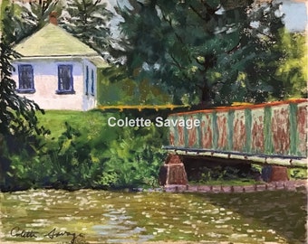 Low Bridge, Everybody Down! Erie Canal - 8x10" Original pastel painting by Rochester, NY artist, Colette Savage