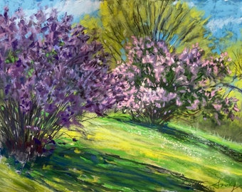 Purple Lilacs - Original pastel painting by Rochester, NY artist, Colette Savage