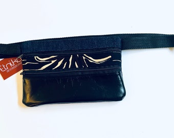 Black travel bag - Etnika accessories African print Leather fanny pack