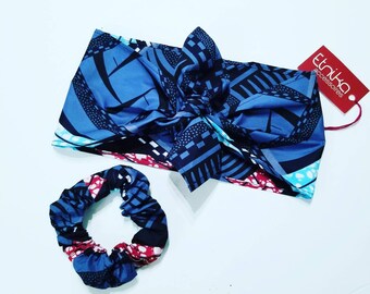 Navy african print women Turban headband- Bundle  mix and match - Etnika Set of turbans  srunchy