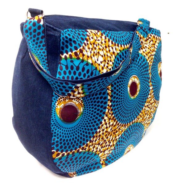 Tote bag denim , african messeger bag, women handmade handbags, jeans shoulder bag, Etnika ecologic bag, Crossbody handbag, sac cabas