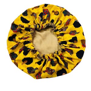 EDO ANUNU yellow print satin line bonnet - Selfcare beauty night bonnet