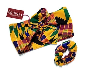 Arancione kente ankara donna Turbante fascia- Bundle mix and match - Etnika Set di turbanti srunchy -