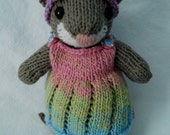 Hand-Knit Mouse Stuffed Toy with a Summery Dress and Kerchief