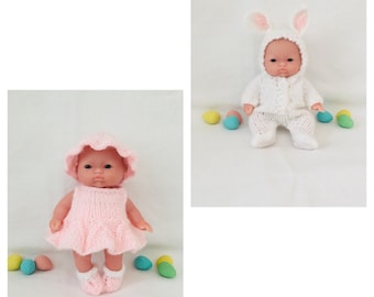 5” Easter Bunny Doll with Two Hand-knitted Outfits for 5 Inch Berenguer/ Lots to Love Baby Doll with Easter Dress and  Bunny Suit.