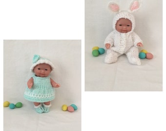 5” Easter Bunny Doll with Two Hand-knitted Outfits for 5 Inch Berenguer Doll/Lots to Love Baby Doll with Easter Dress and  Bunny Suit.