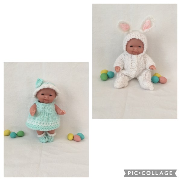 Poupée de lapin de Pâques de 5 » avec deux tenues tricotées à la main pour la poupée de Berenguer de 5 pouces/lots pour aimer la poupée de chéri avec la robe de Pâques et le costume de lapin.