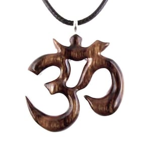 Hand Carved Om Necklace, Wooden Ohm Pendant, Yoga Wood Jewelry Gift for Men Women