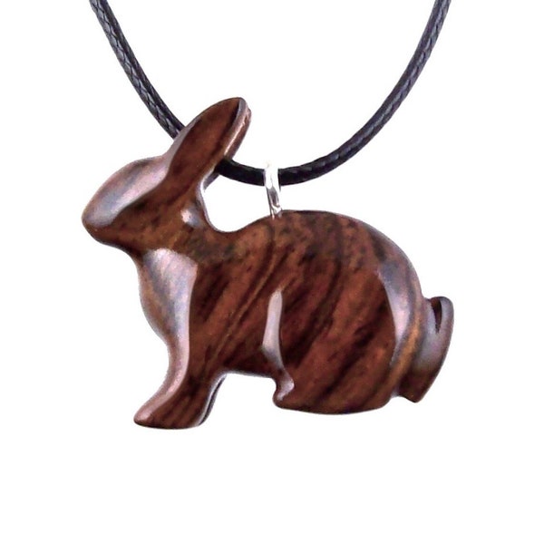 Wooden Rabbit Pendant, Bunny Necklace, Hand Carved Wood Animal Pendant, Spirit Animal Totem Pet Jewelry