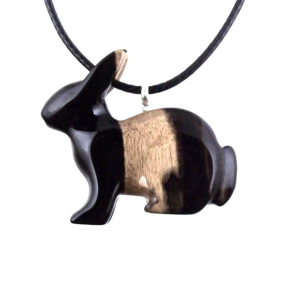 Rabbit Necklace, Hand Carved Wooden Bunny Pendant, Wood Animal Necklace, Pet Animal Totem Jewelry, One of a Kind Gift